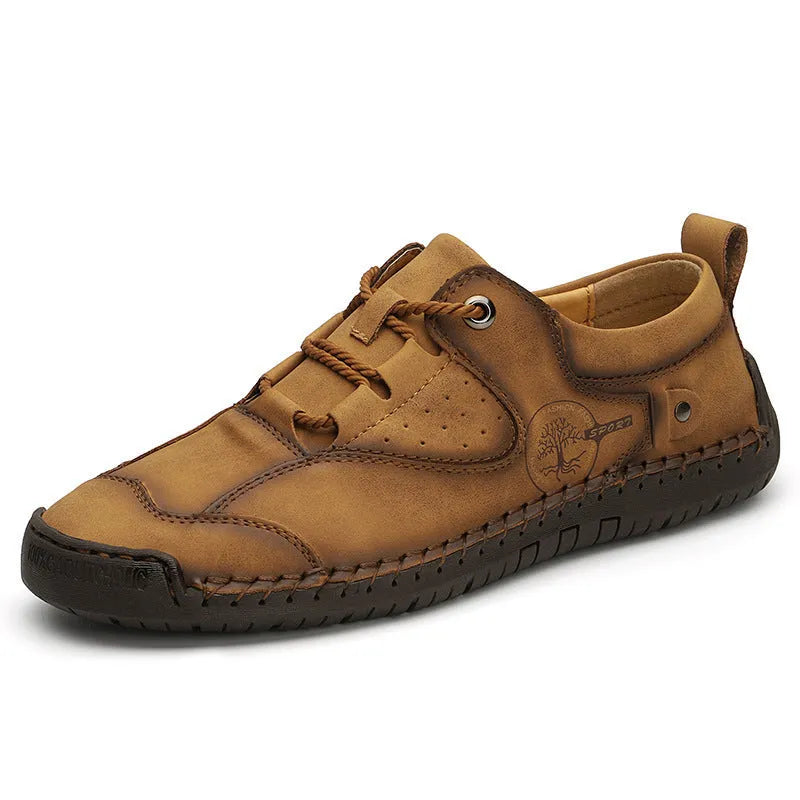 Men's casual leather shoes with microfiber upper in black, gold or khaki colours