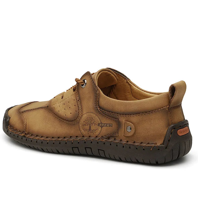 Men's casual leather shoes with microfiber upper in black, gold or khaki colours