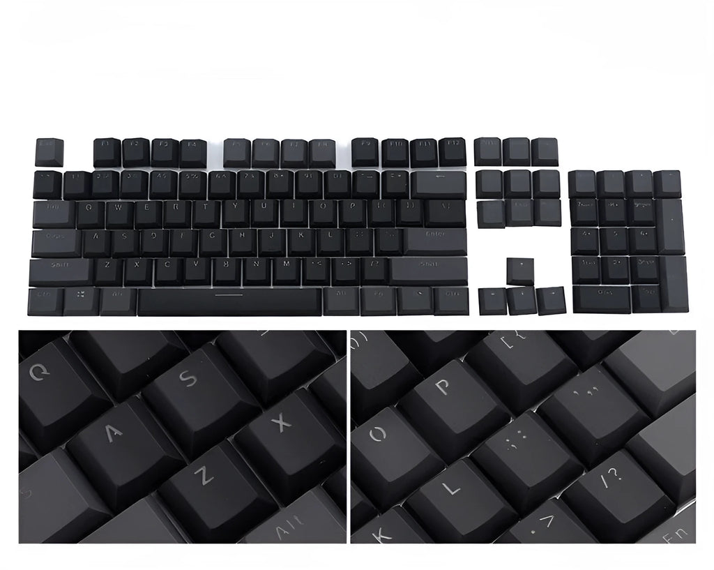 Close-up of a blue purple ABS transparent mechanical keyboard key cap on a keyboard with visible backlighting