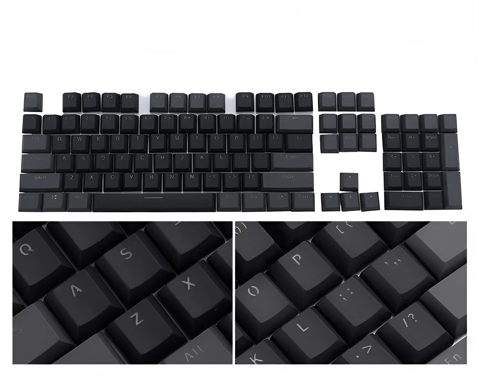 Close-up of a blue purple ABS transparent mechanical keyboard key cap on a keyboard with visible backlighting