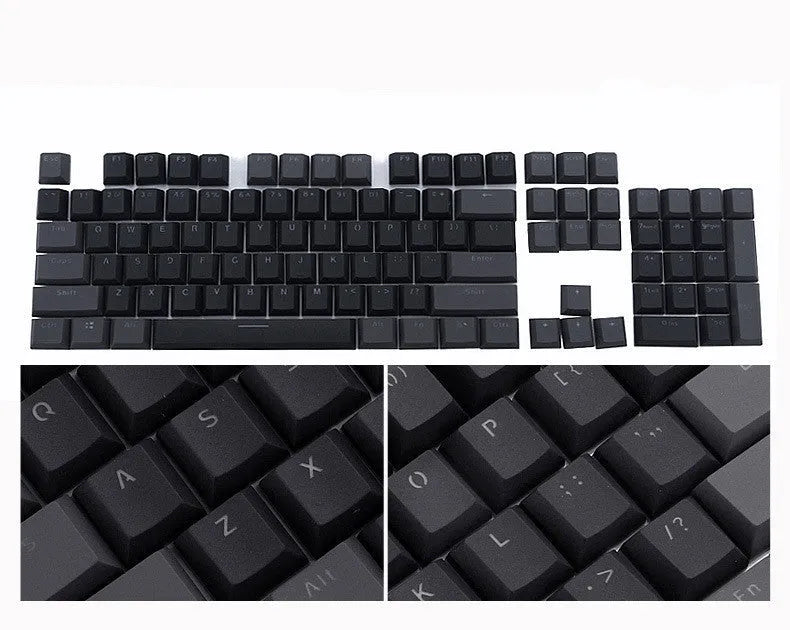 Close-up of a blue purple ABS transparent mechanical keyboard key cap on a keyboard with visible backlighting
