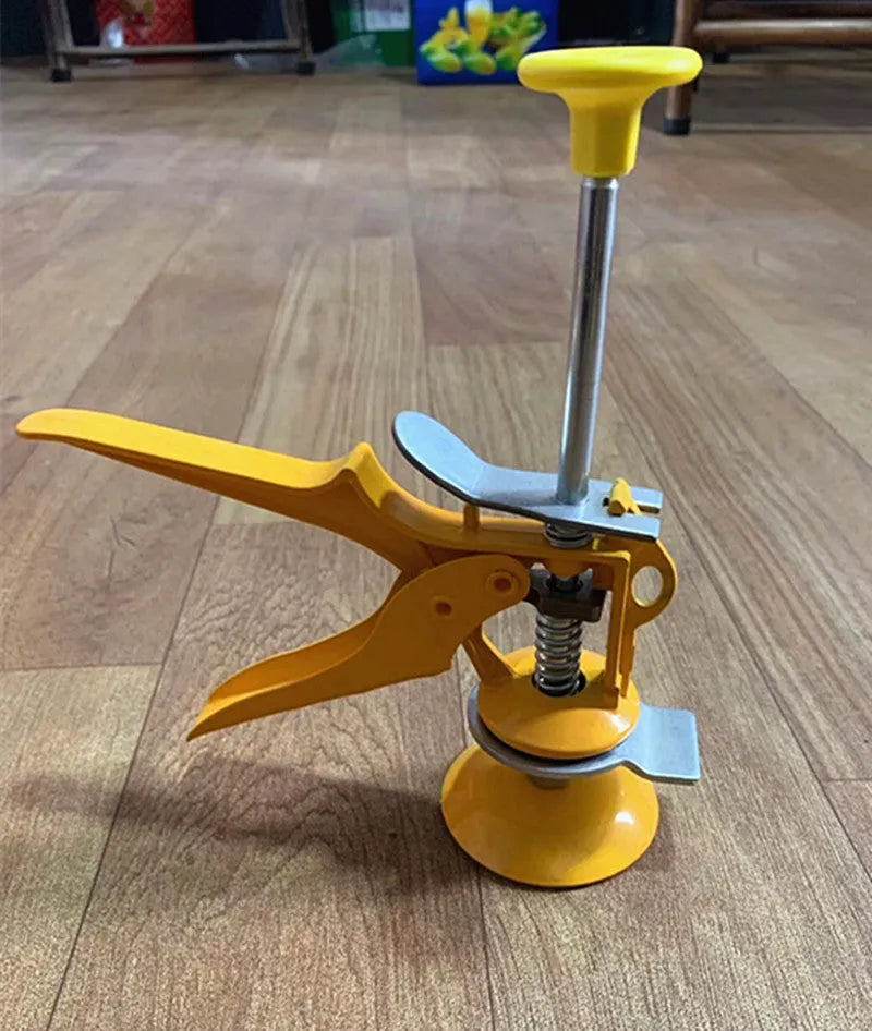 Metal alloy tile raising locator with adjustable height mechanism for concrete processing