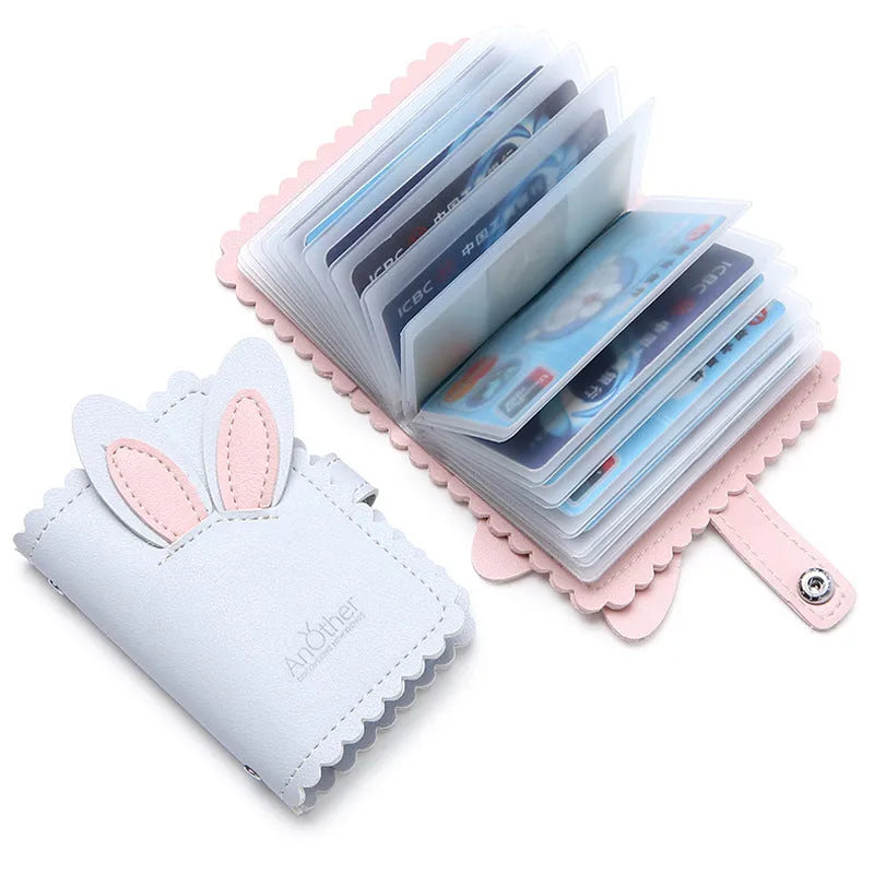 Anti-degaussing card holder with animal pattern in compact design for women, black colour with bunny style