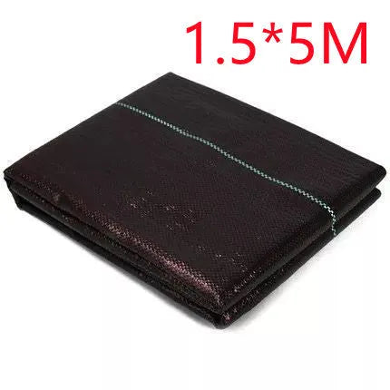Black plastic woven weed-proof cloth laid flat on soil.