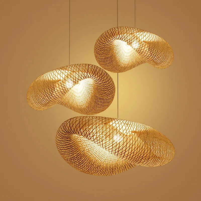 Natural bamboo chandelier with 40cm shell for Zen tea room lighting