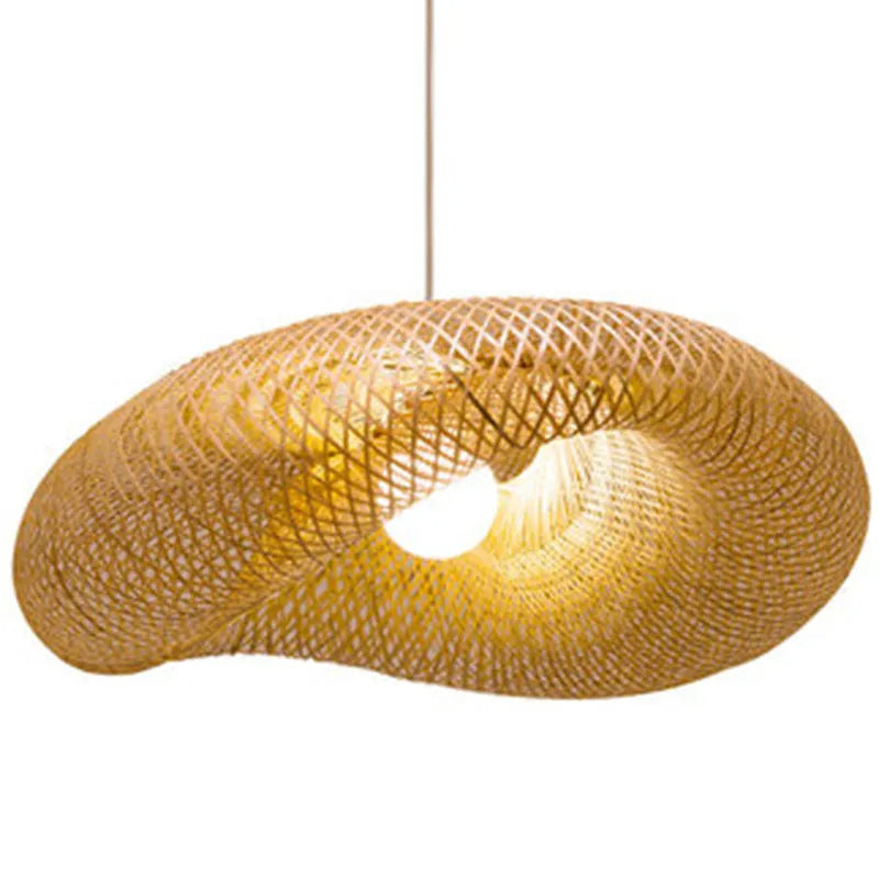 Natural bamboo chandelier with 40cm shell for Zen tea room lighting