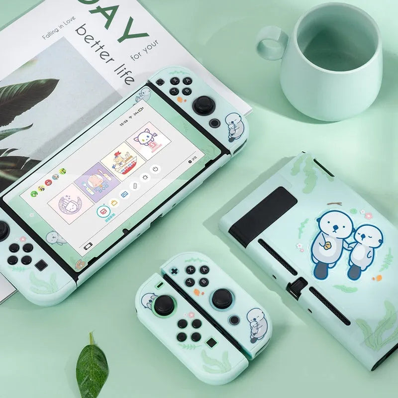 Sea Otter protective shell case for Nintendo Switch and NS Lite with silicone grip and PC hard cover