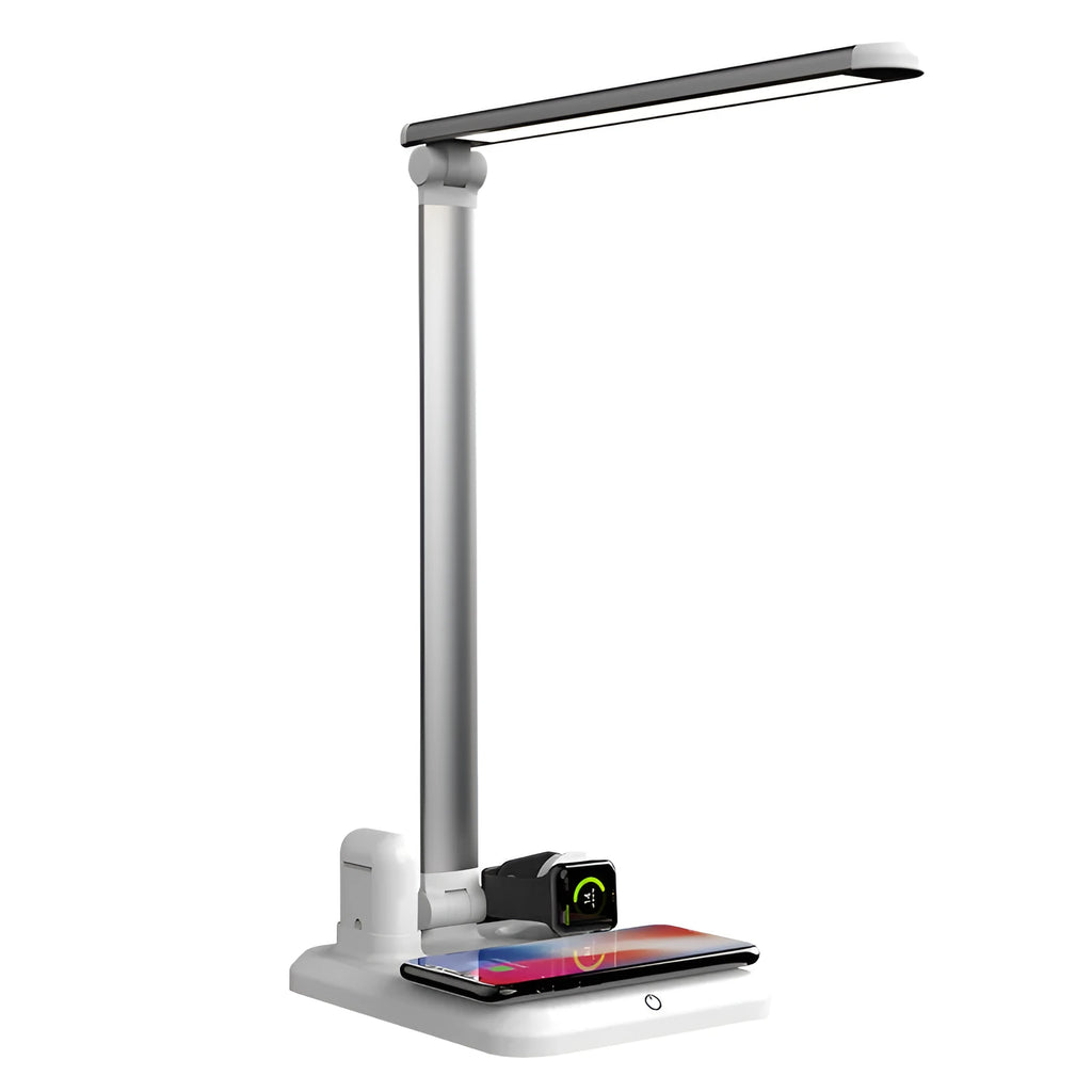 Four-in-one desk lamp with wireless charging pad, black colour, folded dimensions 383.5x140x44.5mm