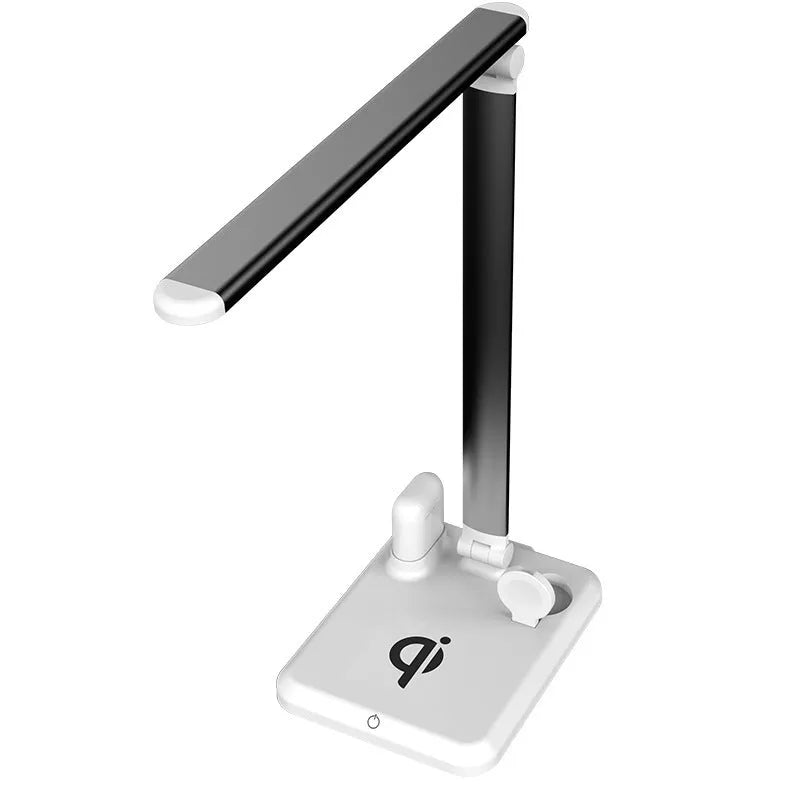 Four-in-one desk lamp with wireless charging pad, black colour, folded dimensions 383.5x140x44.5mm