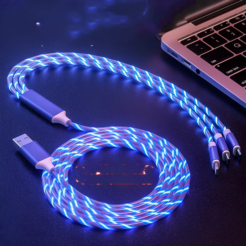 USB cable splitting into three connectors in blue, red, and green colours