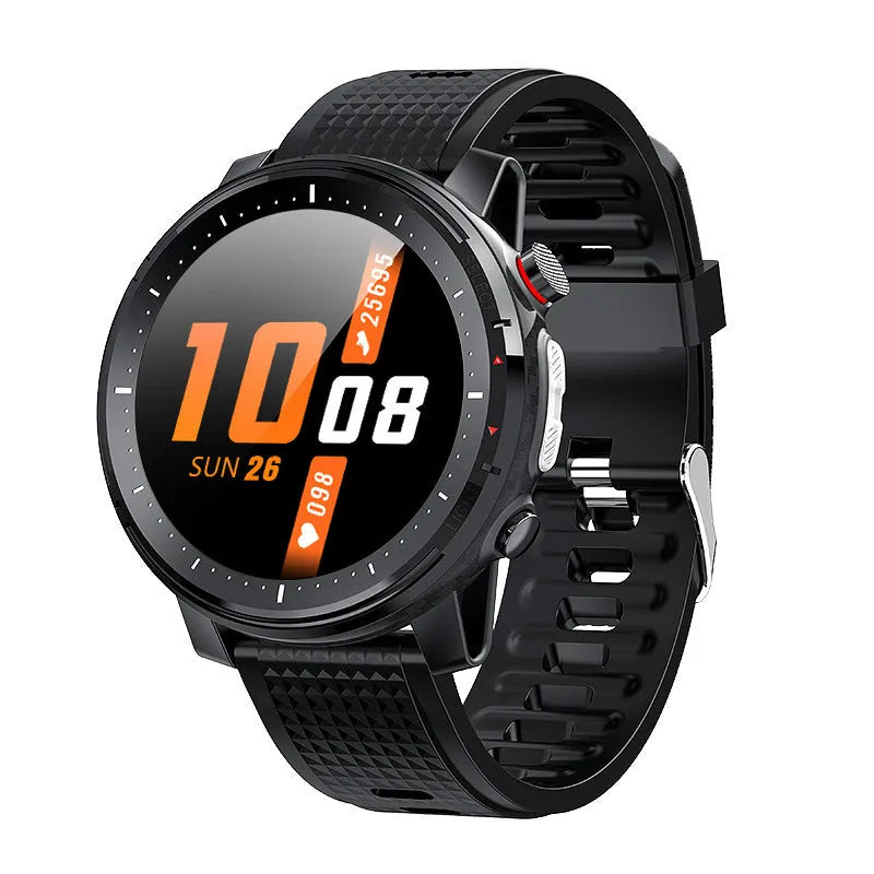 IP68 waterproof Android smartwatch with round black dial and silicone strap on wrist