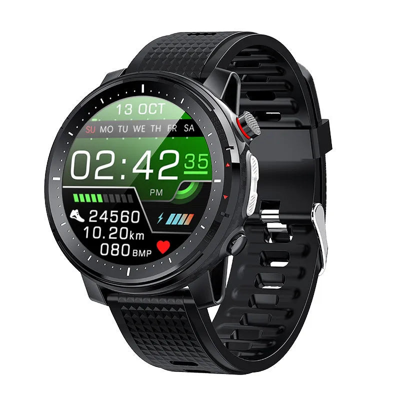 IP68 waterproof Android smartwatch with round black dial and silicone strap on wrist