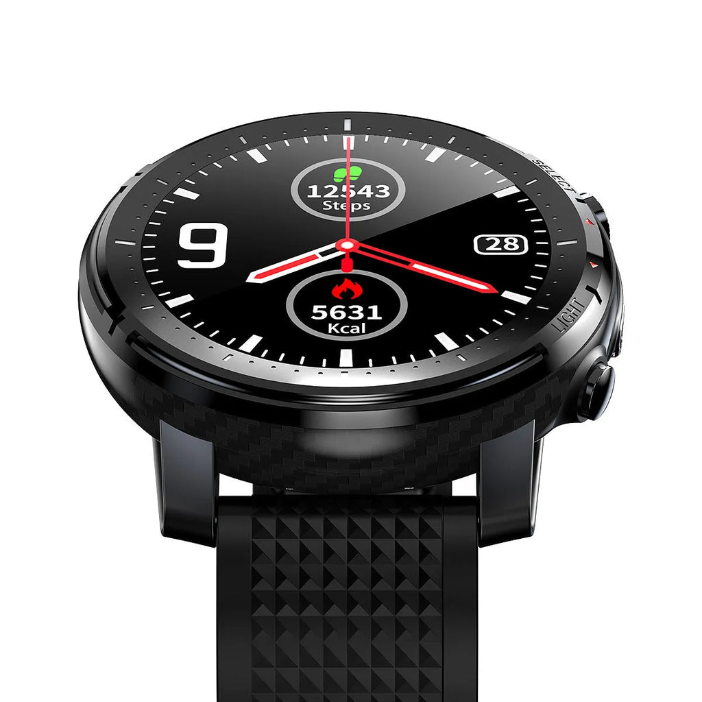 IP68 waterproof Android smartwatch with round black dial and silicone strap on wrist