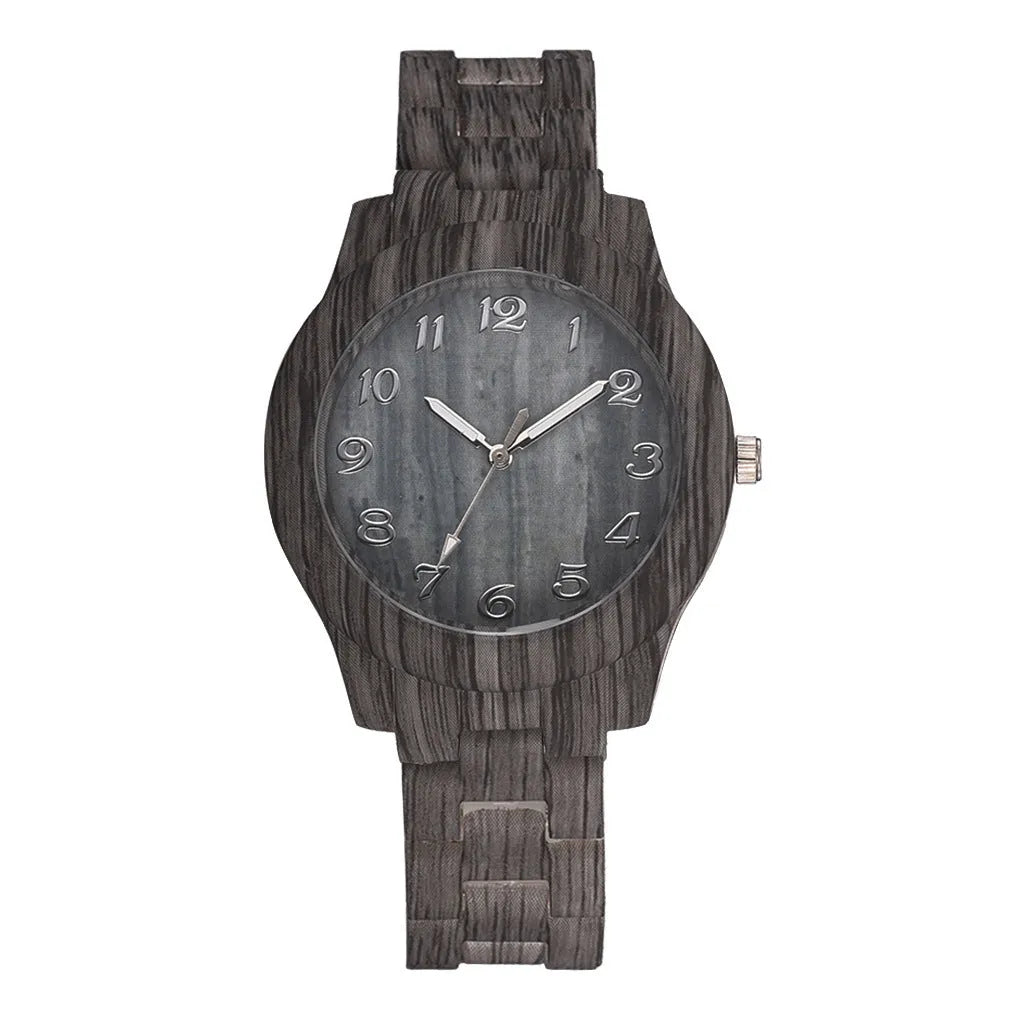 Wood grain dial quartz watch with silicone strap in one of five colour options: beige, brown, grey, red, or white.