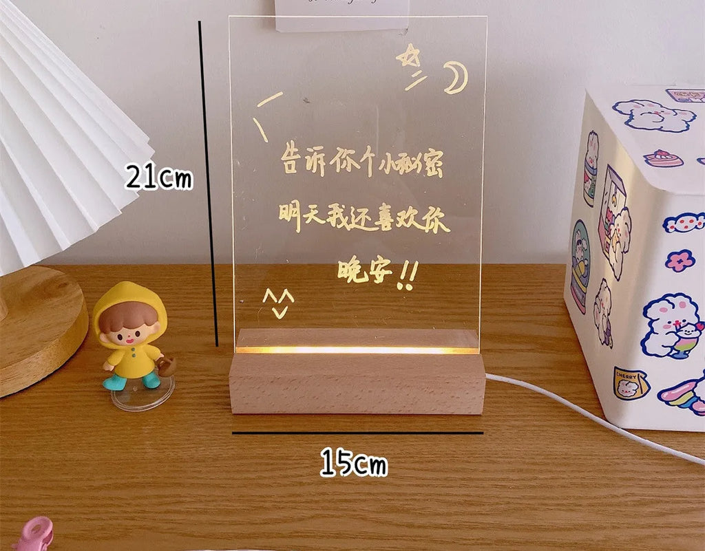 LED bedside night light with message board showing custom text in dormitory bedroom setting