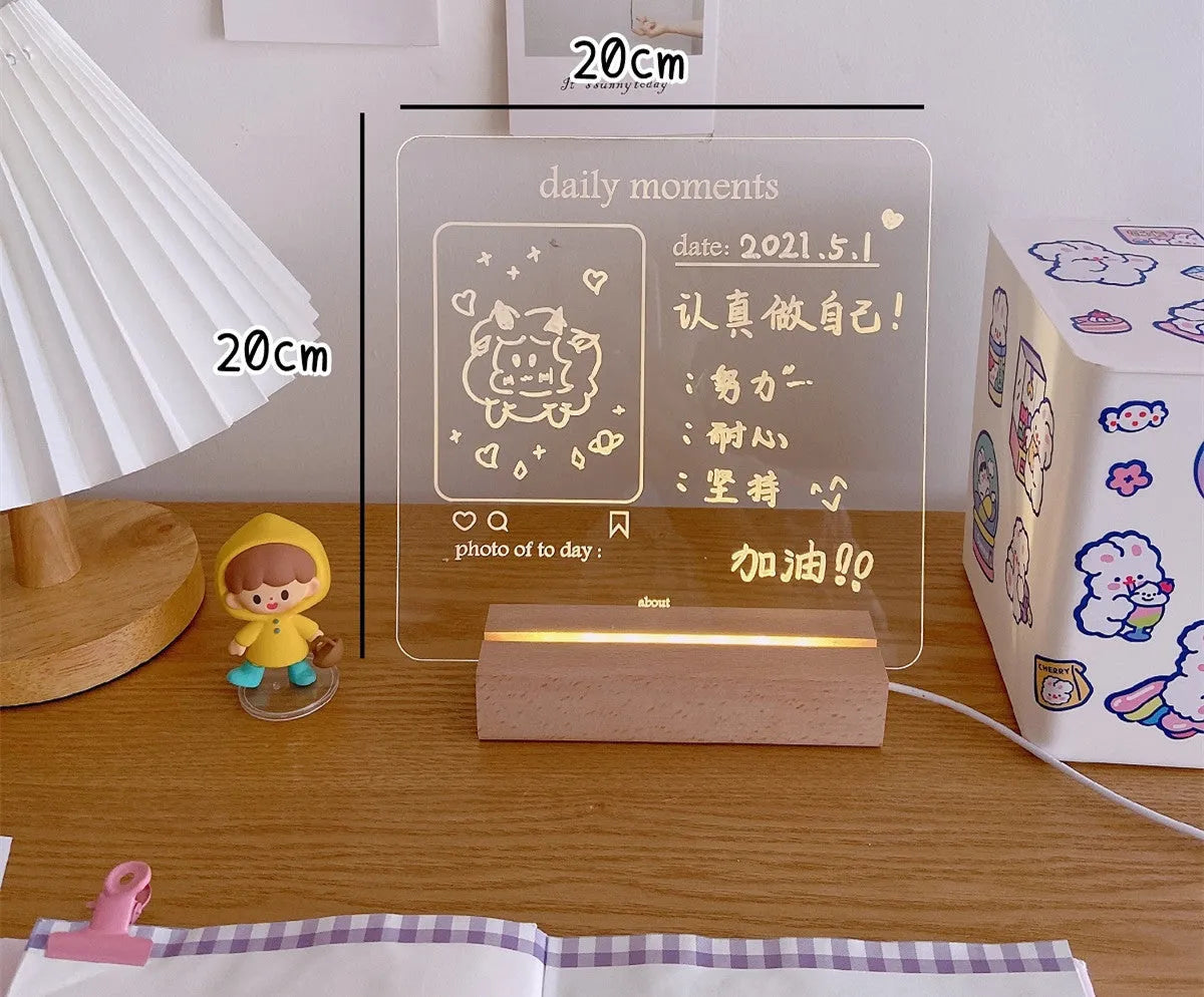 LED bedside night light with message board showing custom text in dormitory bedroom setting