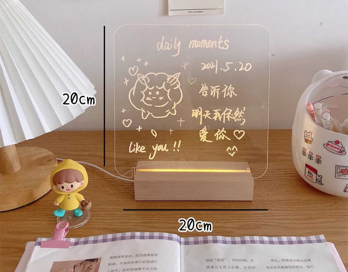 LED bedside night light with message board showing custom text in dormitory bedroom setting