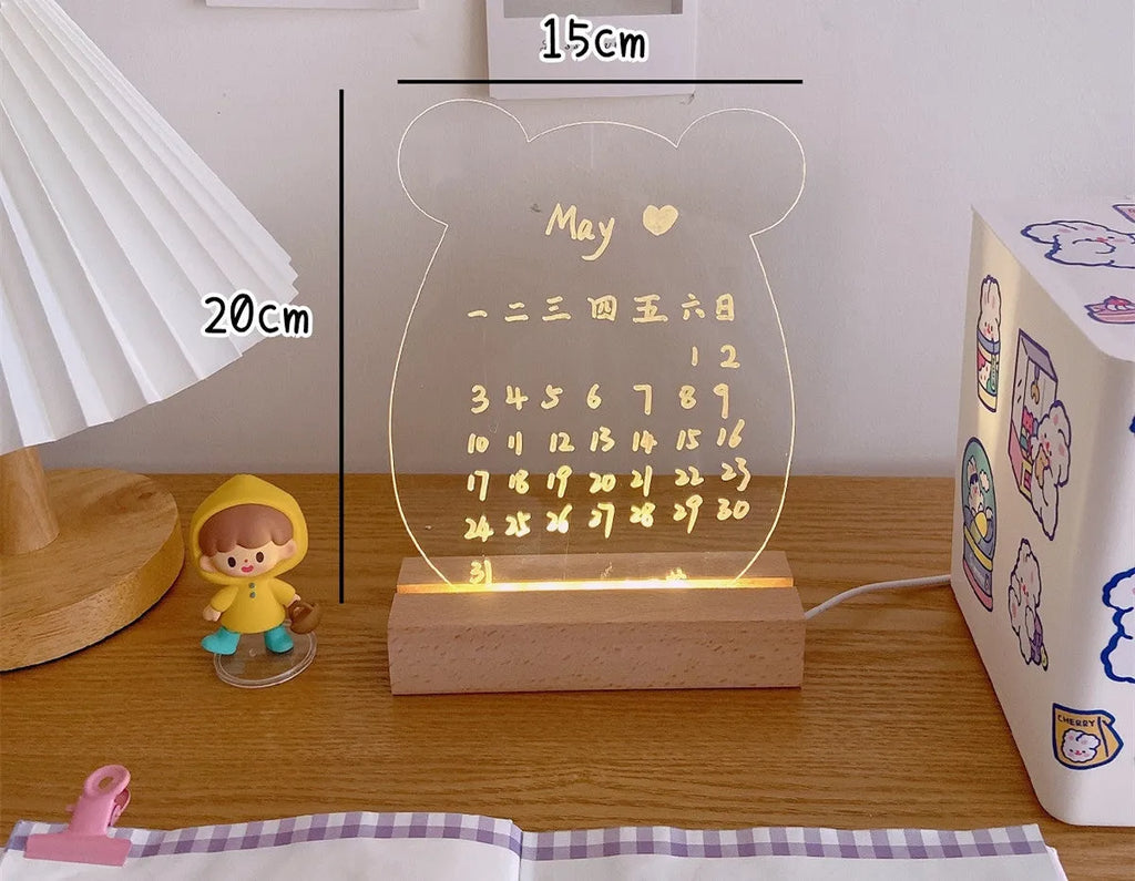 LED bedside night light with message board showing custom text in dormitory bedroom setting