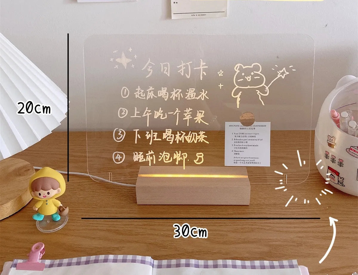 LED bedside night light with message board showing custom text in dormitory bedroom setting