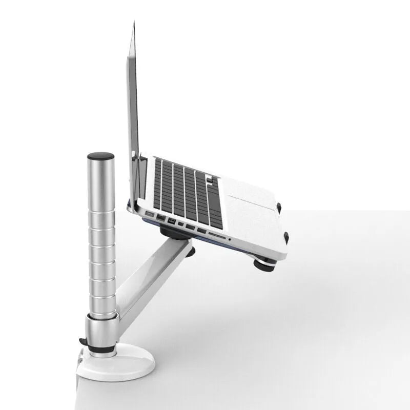 OA-1 aluminium alloy height adjustable computer stand with laptop in place showing 360-degree rotation arm