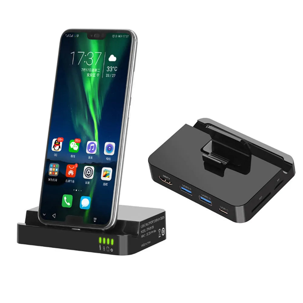 Black mobile phone to HD converter with USB-C and HDMI ports for 4K video output