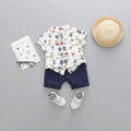 Children's cotton short-sleeved shorts suit in airplane print for boys aged 3-8 years