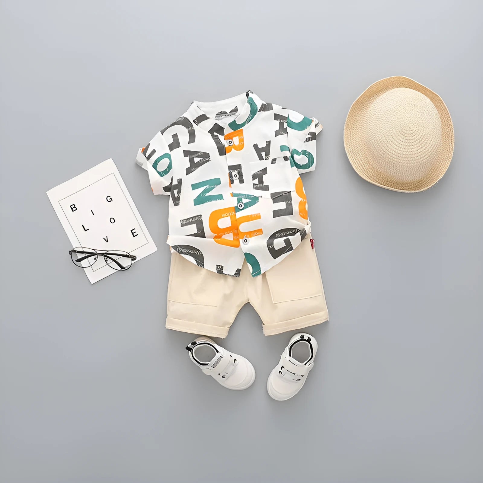 Children's cotton short-sleeved shorts suit in airplane print for boys aged 3-8 years