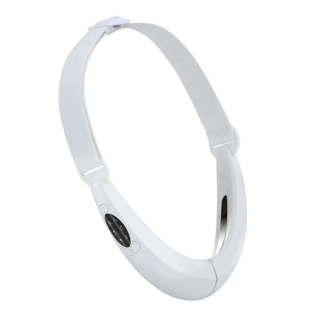 White facial lifting device with red and blue light therapy heads and control buttons.