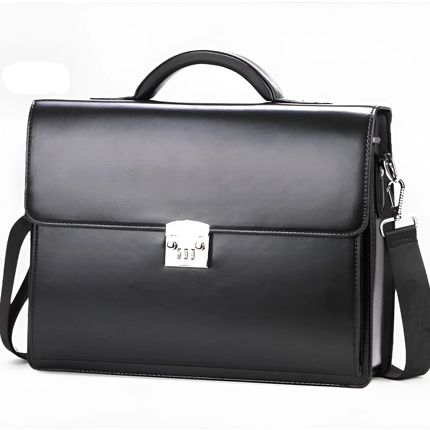 Black PU leather men's business briefcase with zipper opening and loading handle