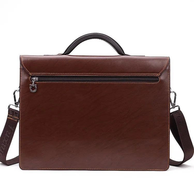 Black PU leather men's business briefcase with zipper opening and loading handle