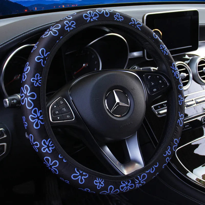 Beetle printed milk silk car steering wheel cover for 37-38cm wheels in blue colour