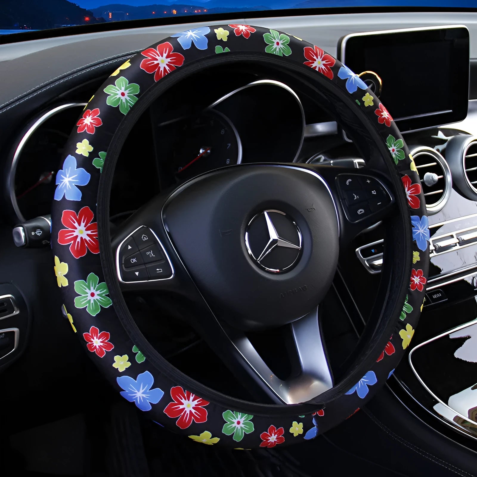 Beetle printed milk silk car steering wheel cover for 37-38cm wheels in blue colour