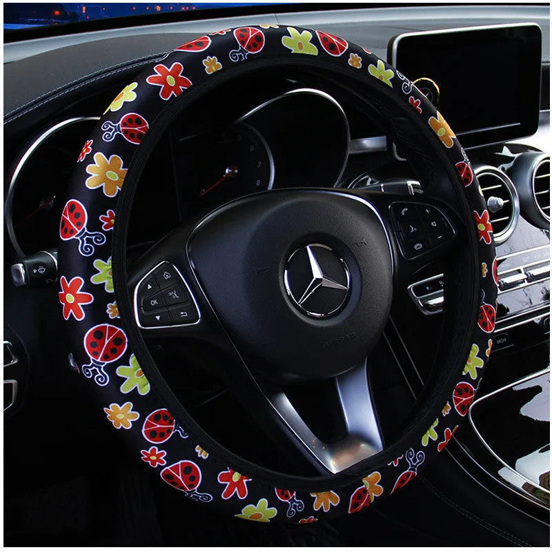 Beetle printed milk silk car steering wheel cover for 37-38cm wheels in blue colour