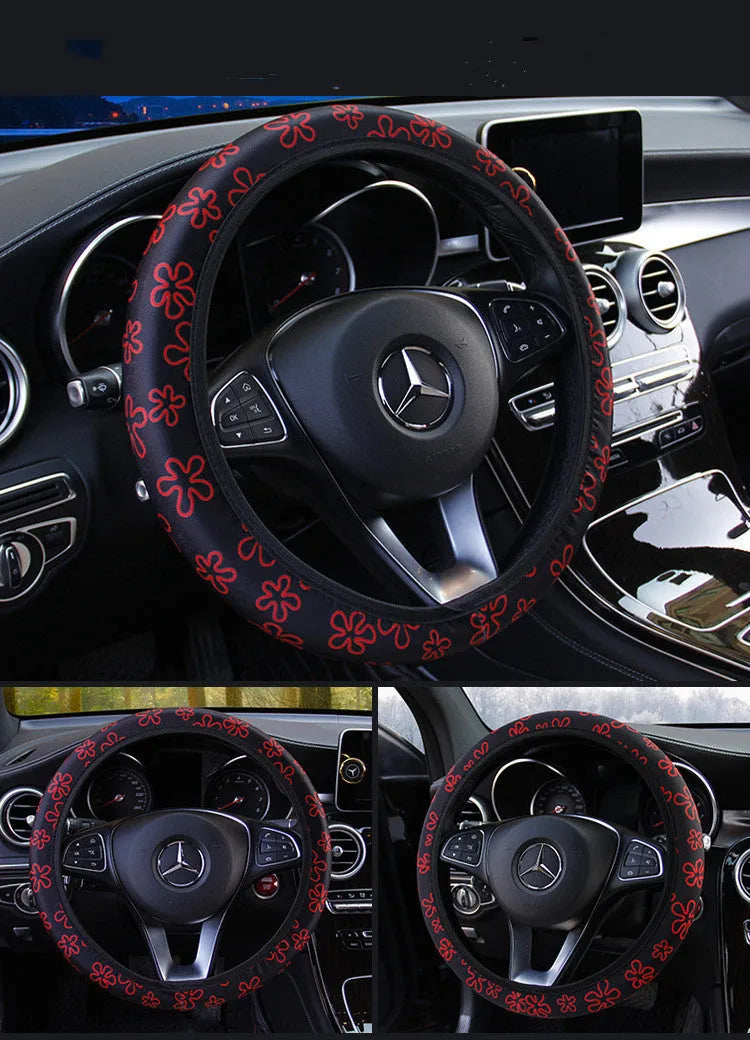 Beetle printed milk silk car steering wheel cover for 37-38cm wheels in blue colour