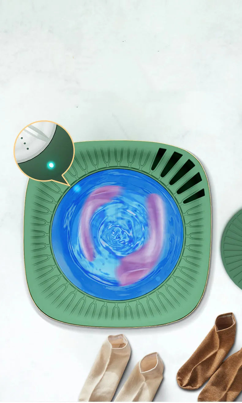 Green or white portable mini washing machine with ozone sterilisation for underwear and small laundry items