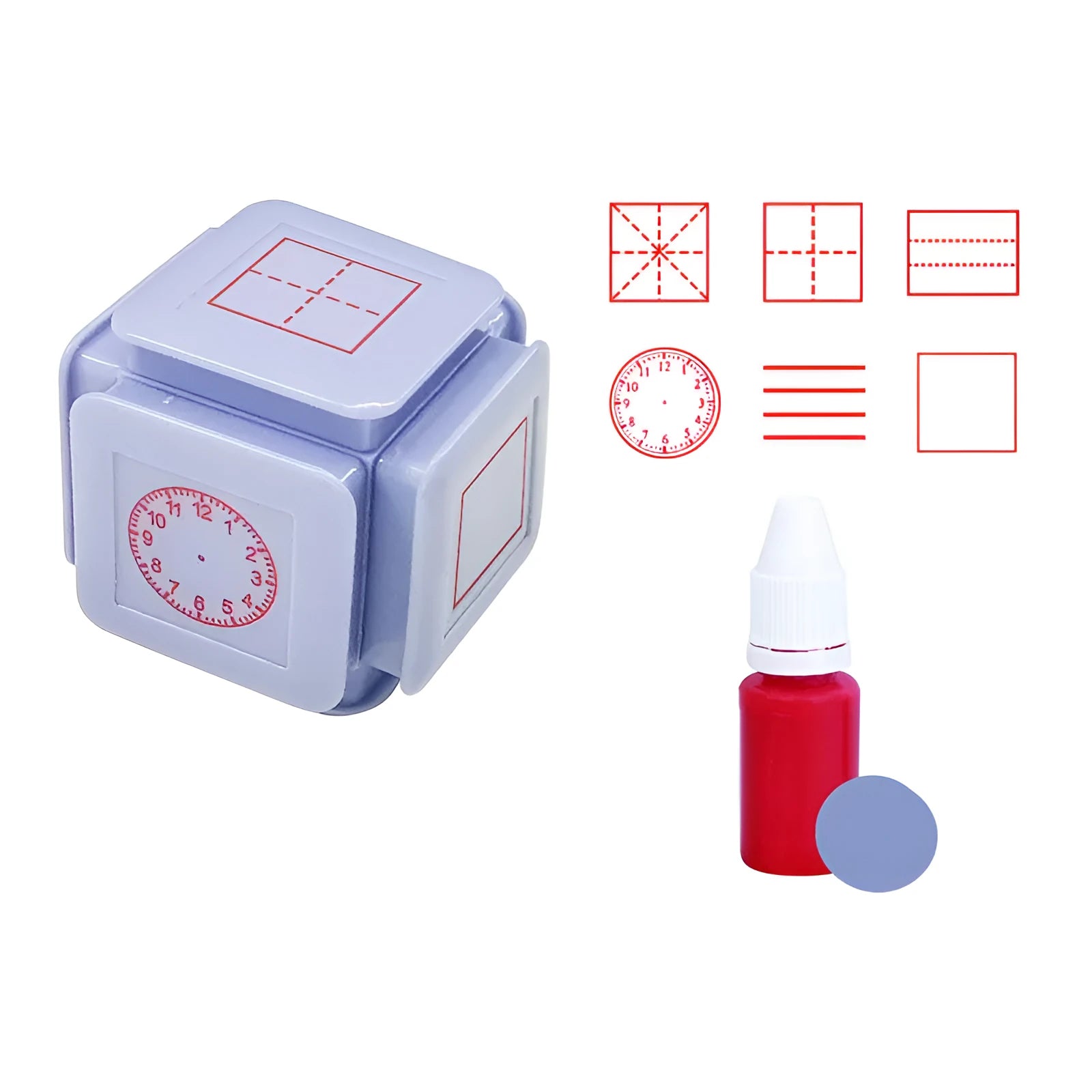 Six-sided Tianzi grid seal in pink with red ink, featuring a photosensitive stamp surface