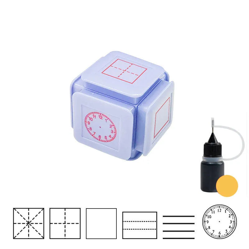 Six-sided Tianzi grid seal in pink with red ink, featuring a photosensitive stamp surface