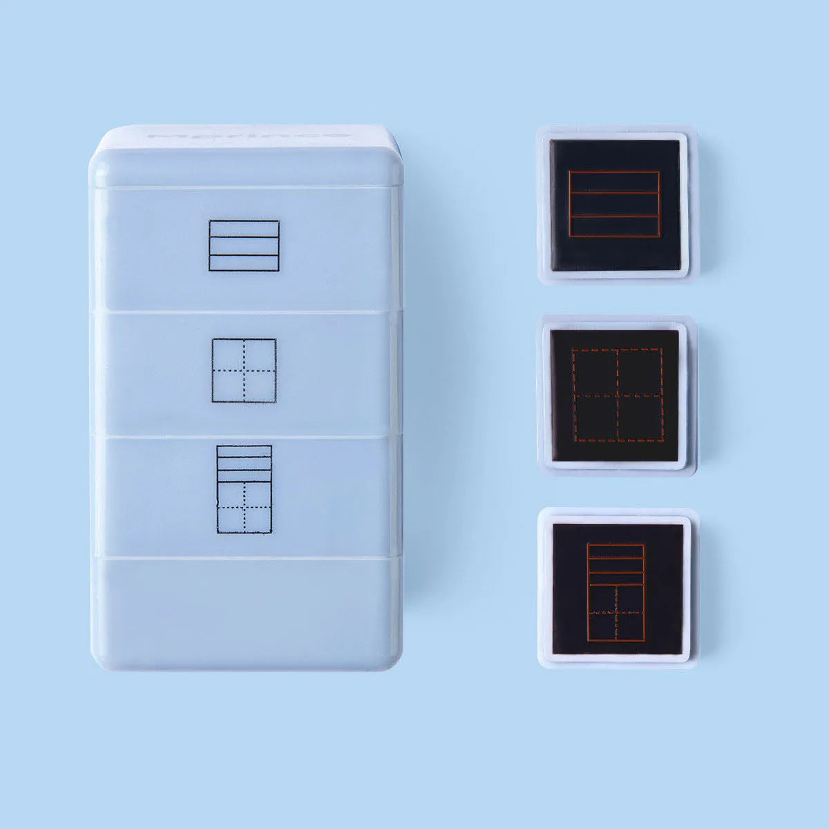 Six-sided Tianzi grid seal in pink with red ink, featuring a photosensitive stamp surface