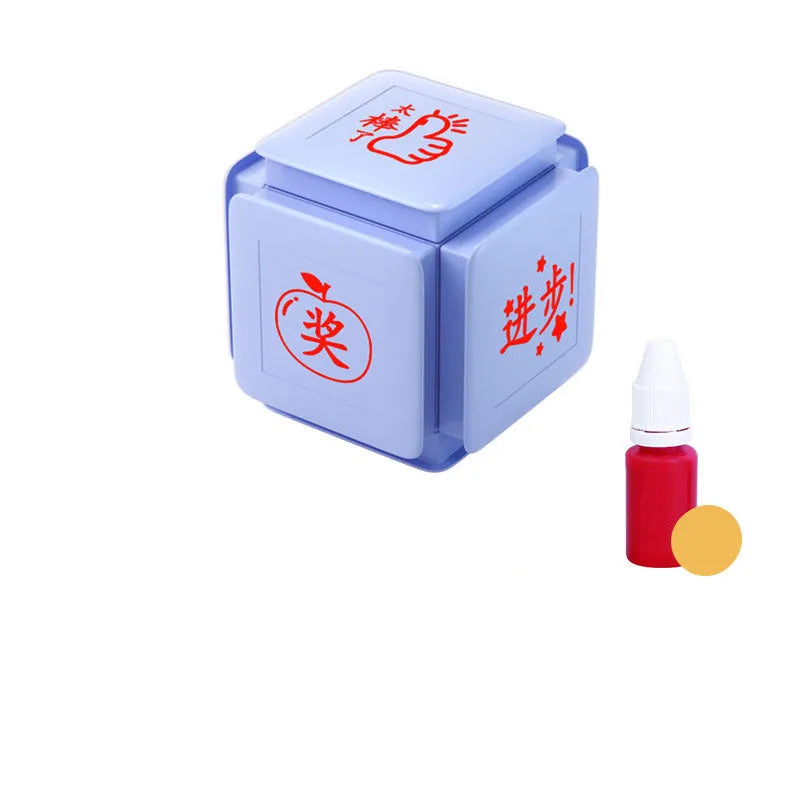 Six-sided Tianzi grid seal in pink with red ink, featuring a photosensitive stamp surface
