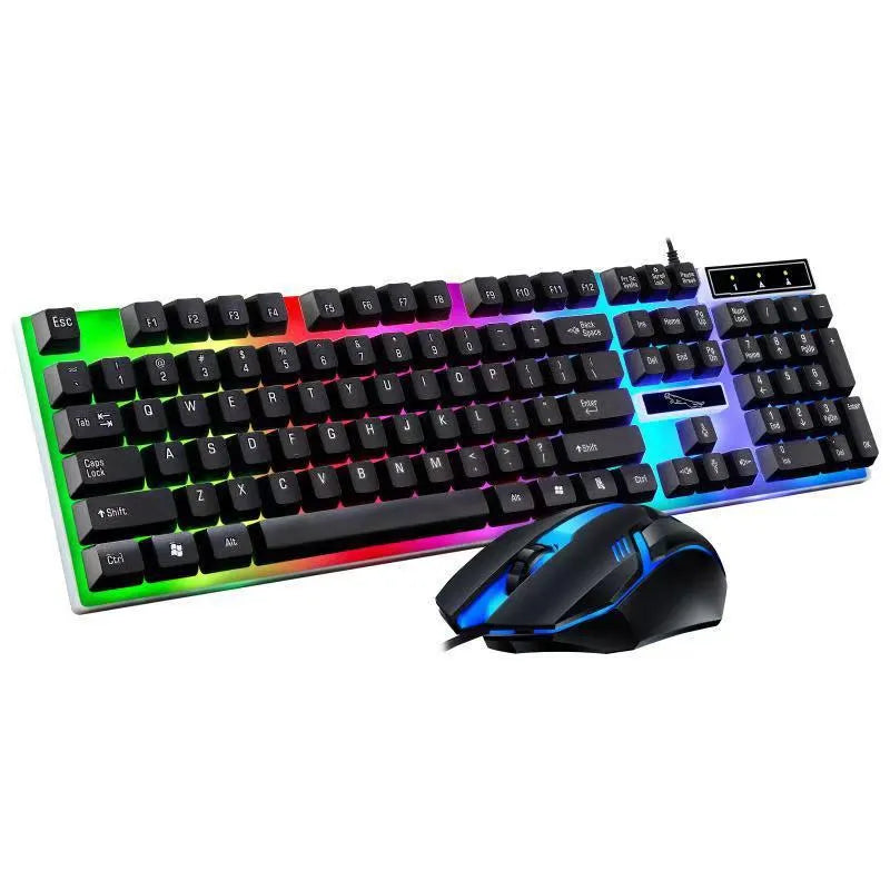 Wired luminous keyboard and mouse kit USB plug and play 1000dpi optical for desktop use black and white