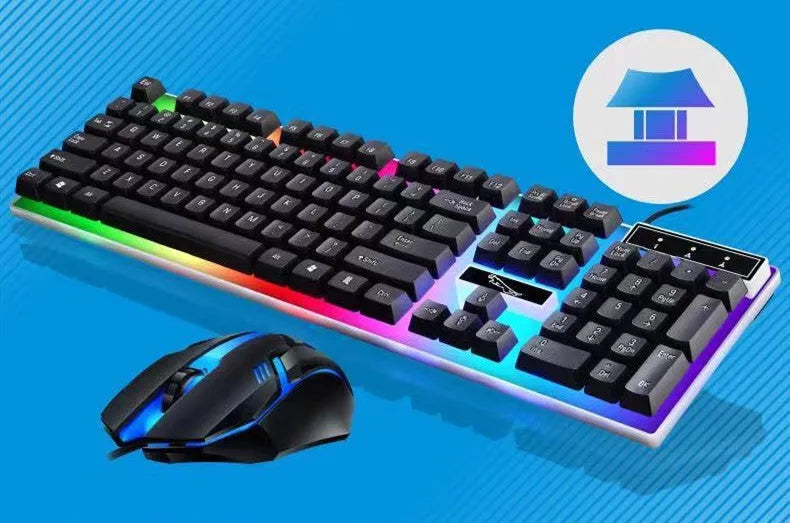 Wired luminous keyboard and mouse kit USB plug and play 1000dpi optical for desktop use black and white