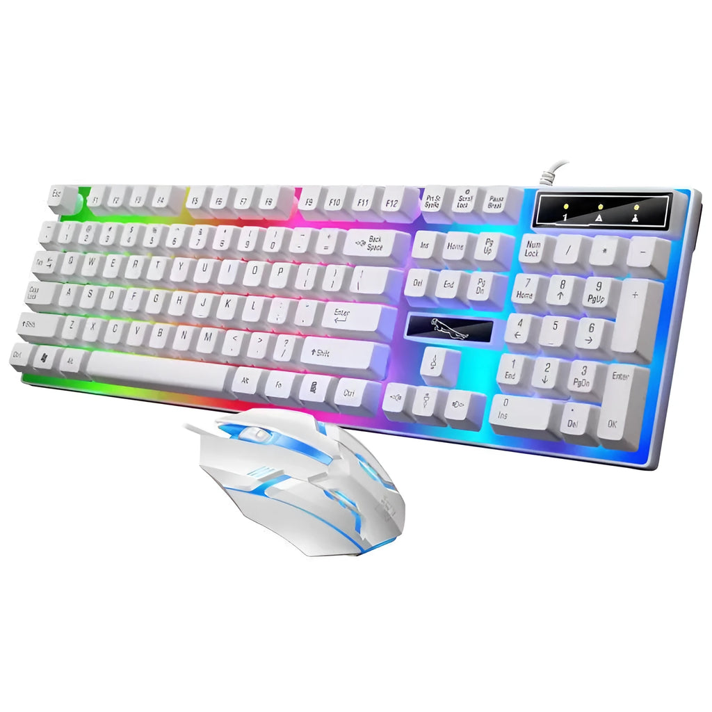 Wired luminous keyboard and mouse kit USB plug and play 1000dpi optical for desktop use black and white