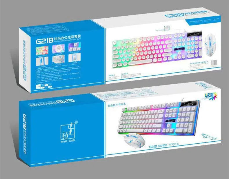 Wired luminous keyboard and mouse kit USB plug and play 1000dpi optical for desktop use black and white