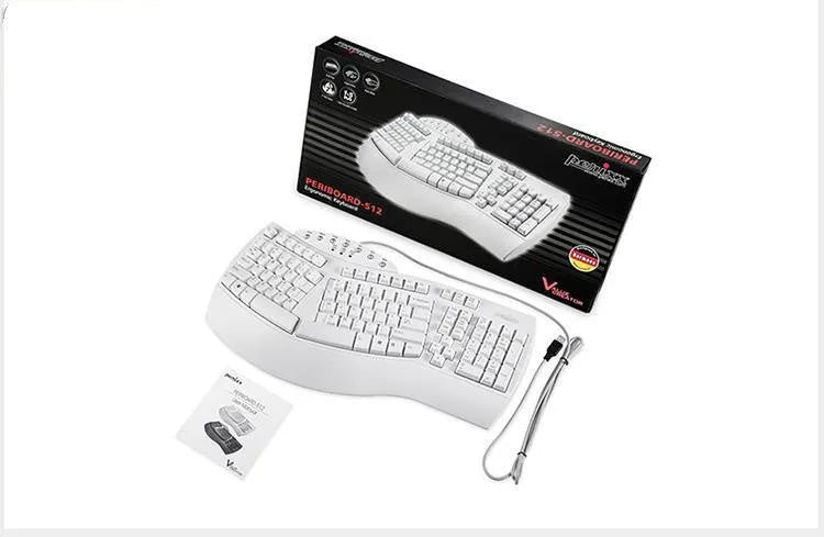 Perixx Periboard-512 ergonomic split keyboard in white with wired USB connection
