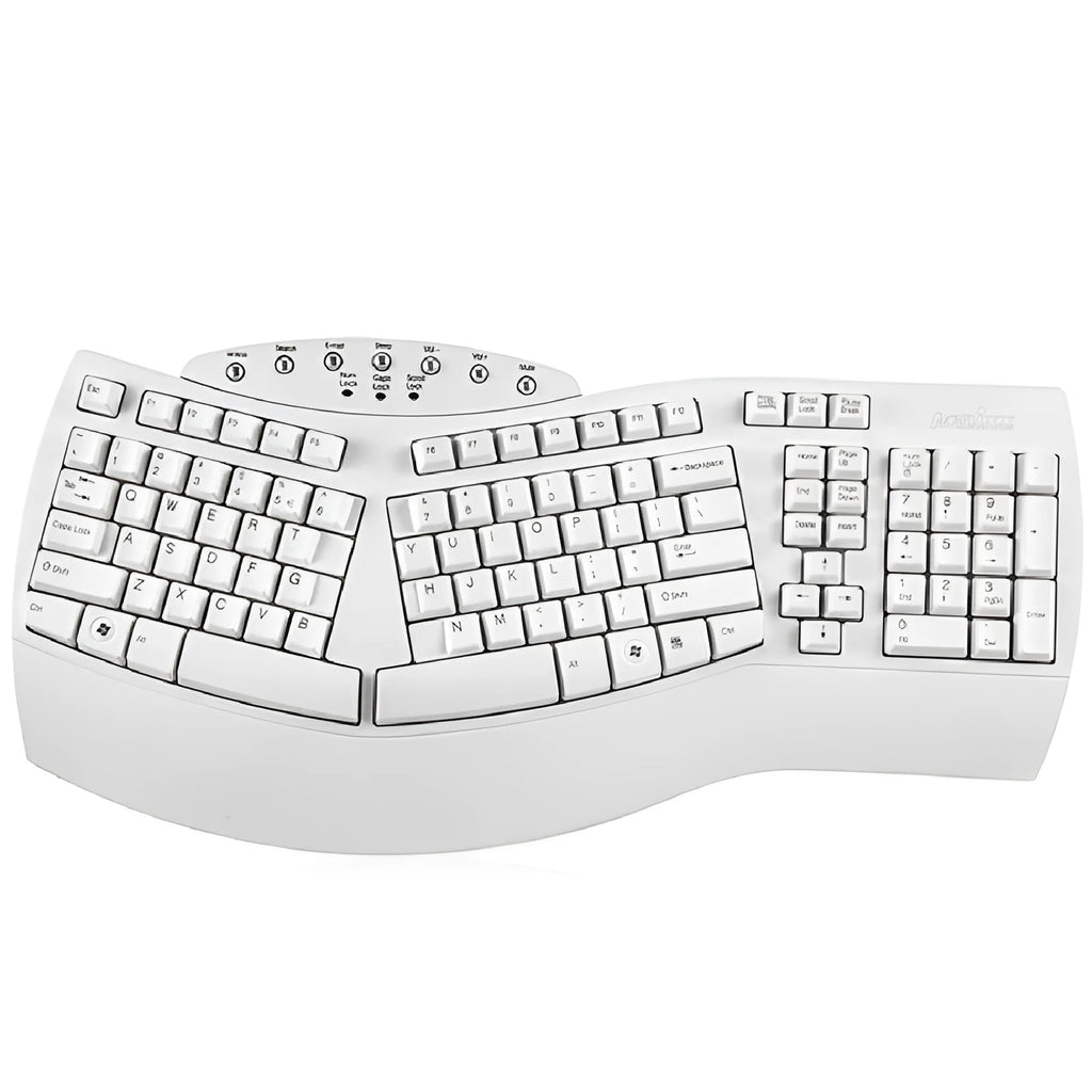 Perixx Periboard-512 ergonomic split keyboard in white with wired USB connection
