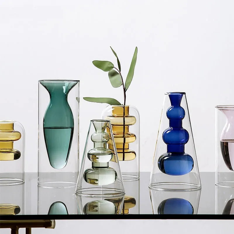 Small colourful transparent glass vase with Nordic ins style for home decoration