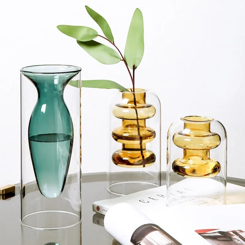 Small colourful transparent glass vase with Nordic ins style for home decoration