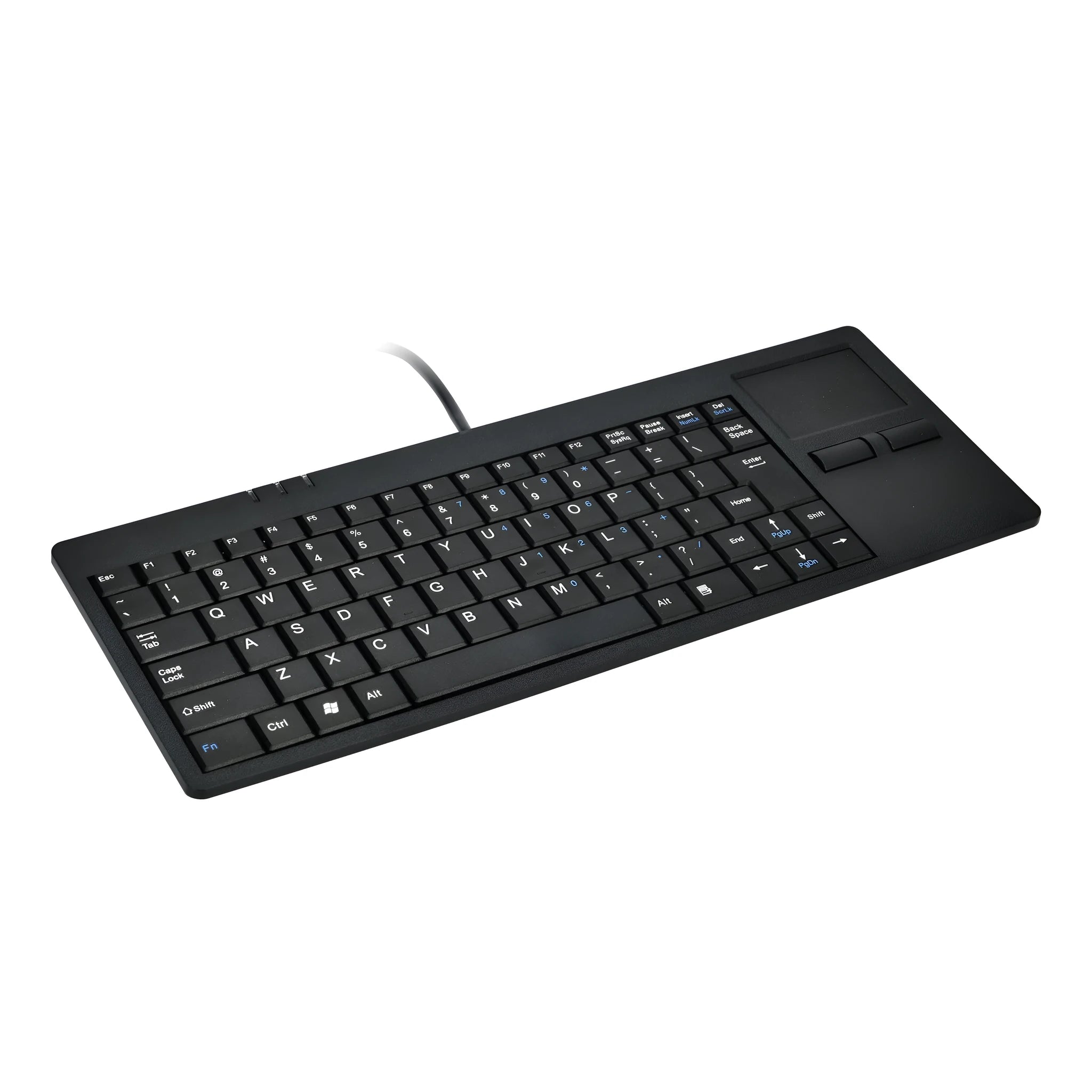 MC-818 wired USB touchpad keyboard in black with ultra-thin scissor feet and built-in HUB