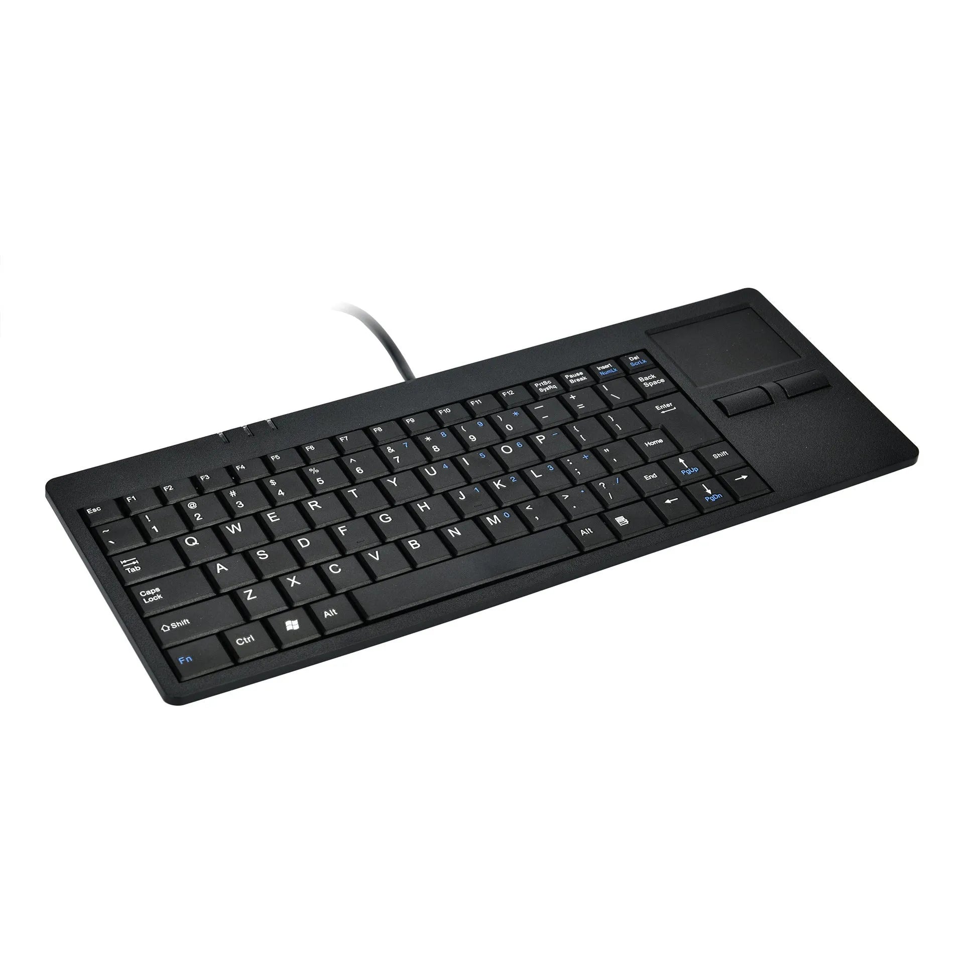 MC-818 wired USB touchpad keyboard in black with ultra-thin scissor feet and built-in HUB