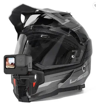 Black universal motorcycle helmet chin strap mount for GoPro and sports action cameras.